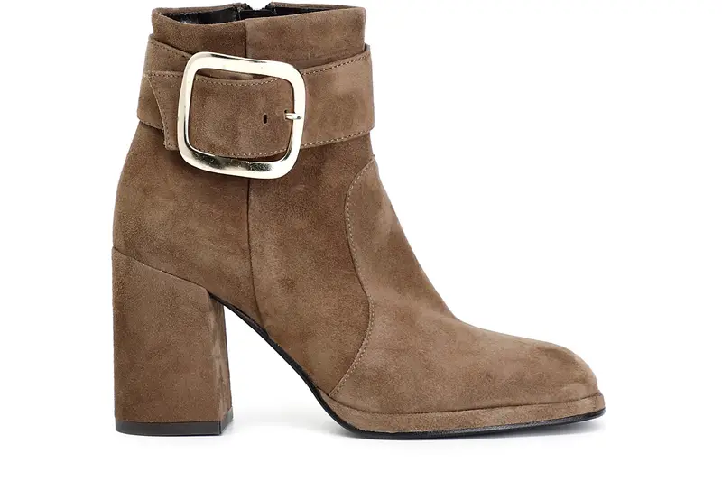 tronchetto donna in pelle scamosciata con fibbia taupe 39