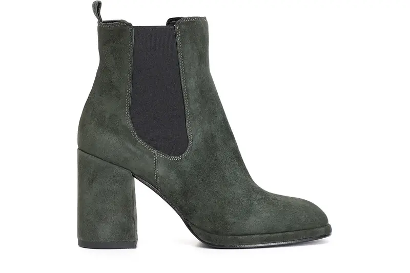 tronchetto donna in pelle scamosciata con fibbia verde