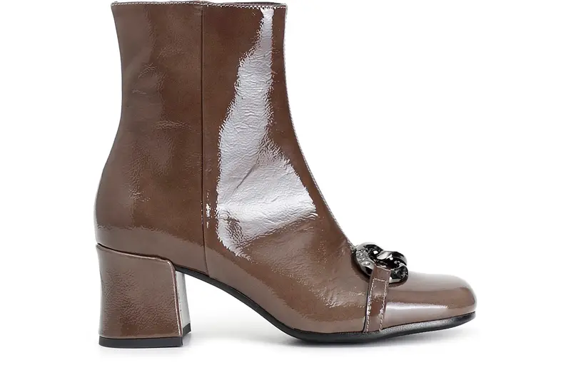 tronchetto donna in vernice con morsetto tortora