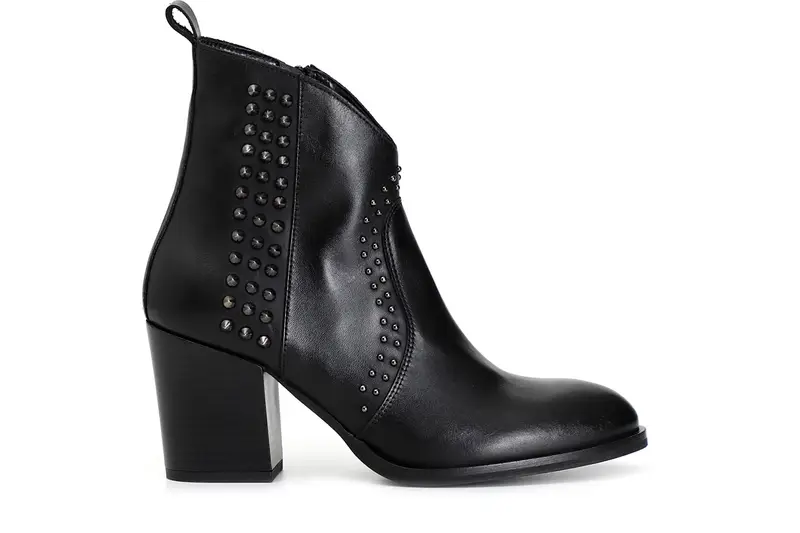 tronchetto donna stile texano in pelle con borchie nero 39