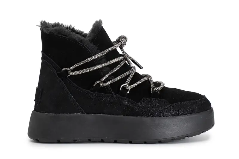 tronchetto in pelle scamosciata con laccio strass nero 39