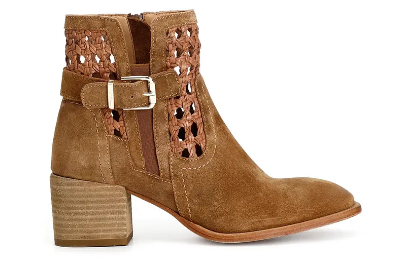 tronchetto in pelle scamosciata e intreccio con fibbia cuoio