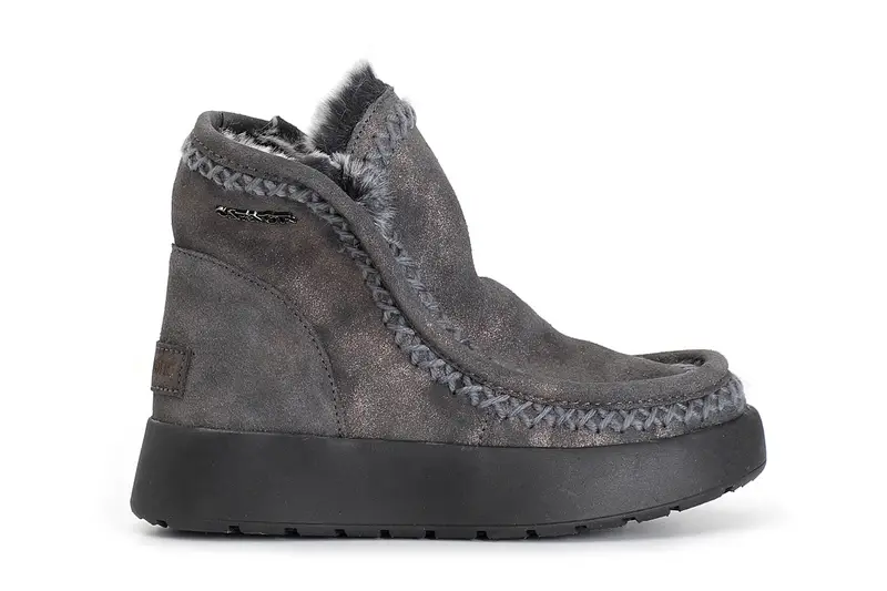 tronchetto in pelle scamosciata glitterata peltro