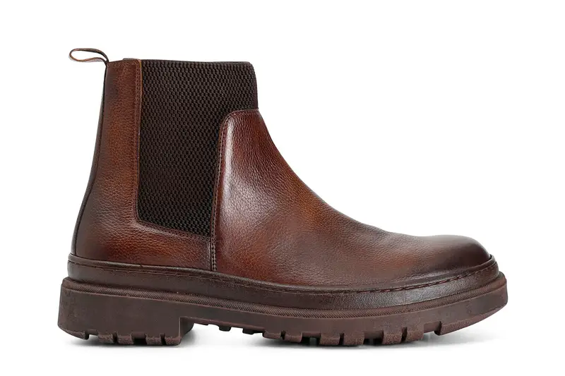 tronchetto uomo in pelle con elastici castagno