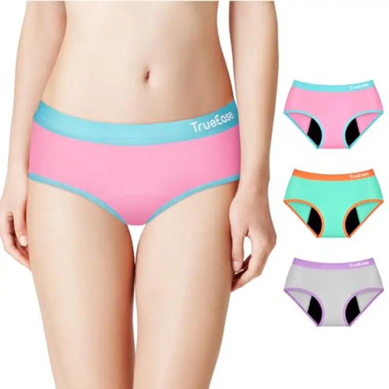 TrueEase Mutande Assorbenti Ragazze Ciclo, 3 Pezzi Mutande Assorbenti Donna Ciclo, Mutandine Speciali a Prova di Perdite per Ragazze, Lavabile Riutilizzabile-XL