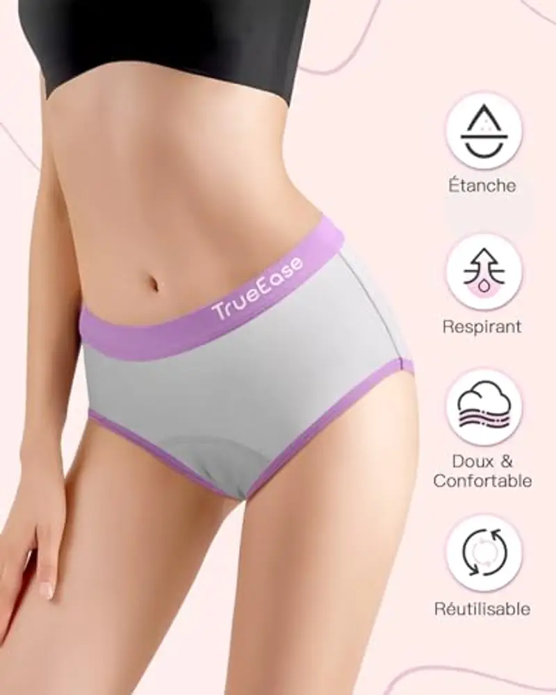 TrueEase Mutande Assorbenti Ragazze Ciclo, 3 Pezzi Mutande Assorbenti Donna Ciclo, Mutandine Speciali a Prova di Perdite per Ragazze, Lavabile Riutilizzabile-XL miniatura 2