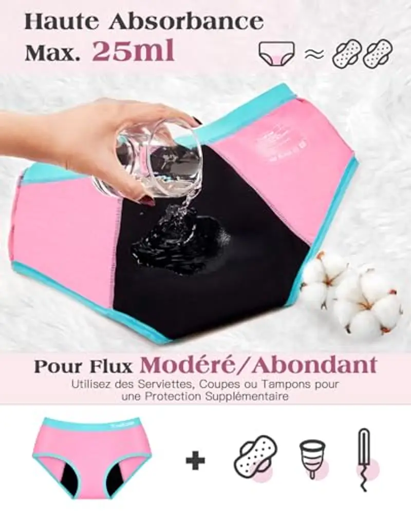 TrueEase Mutande Assorbenti Ragazze Ciclo, 3 Pezzi Mutande Assorbenti Donna Ciclo, Mutandine Speciali a Prova di Perdite per Ragazze, Lavabile Riutilizzabile-XL miniatura 3
