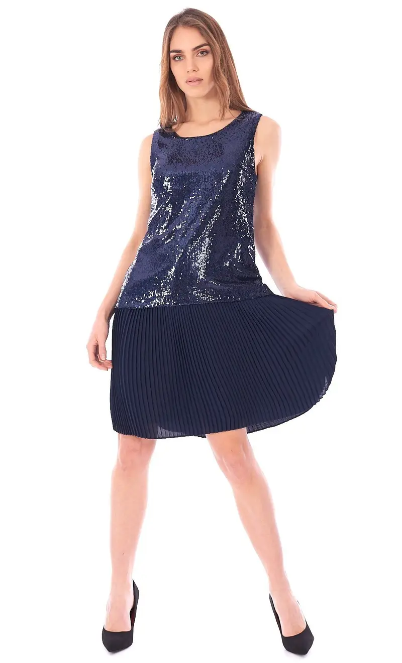 Abito corto trussardi jeans con paillettes, colore blu miniatura 2