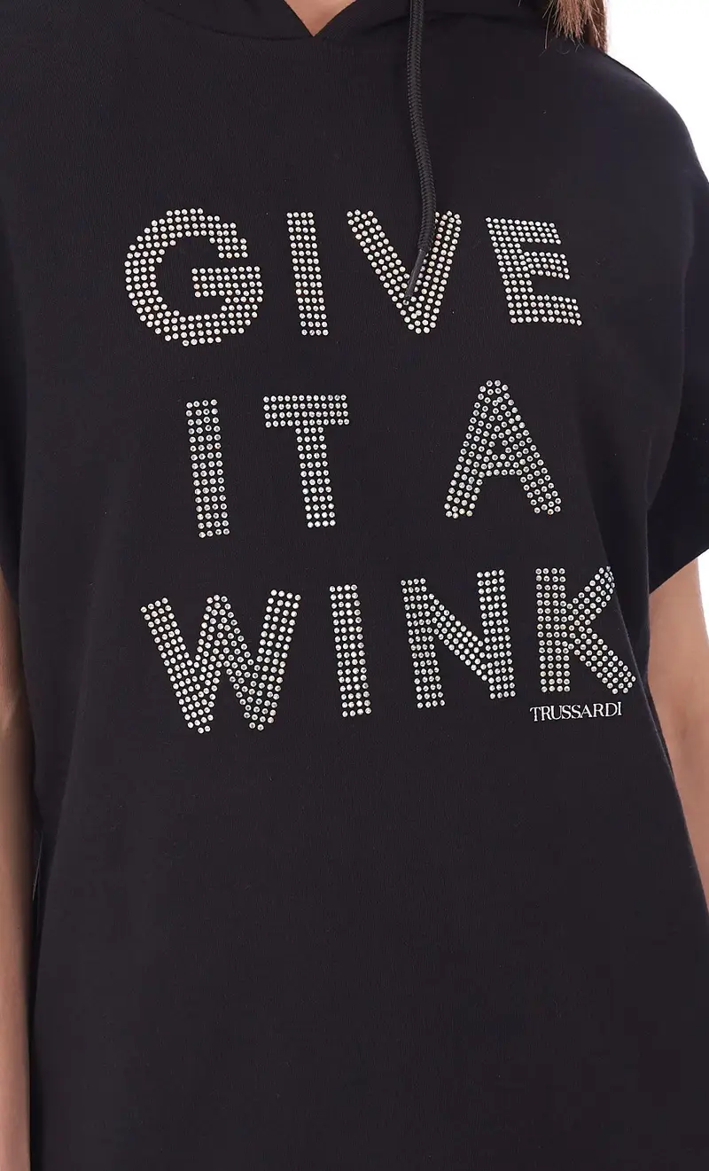 Abito in felpa trussardi jeans con cappuccio over fit, colore nero miniatura 2