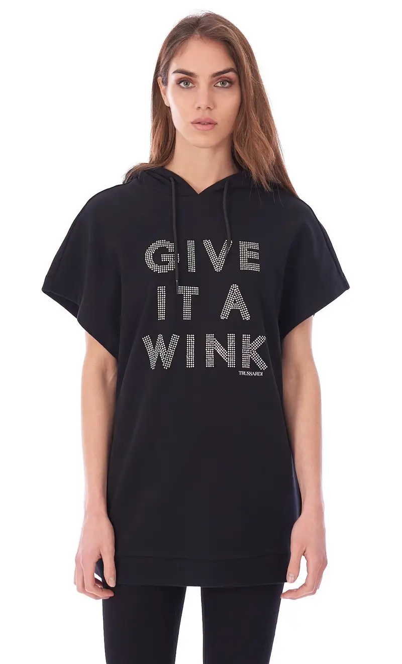 Abito in felpa trussardi jeans con cappuccio over fit, colore nero