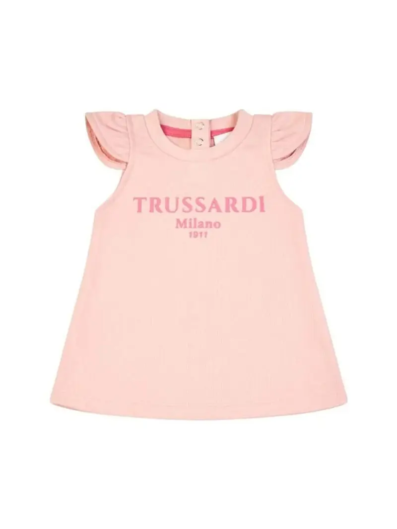Trussardi abito rosa neonata in cotone logo lettering a contrasto