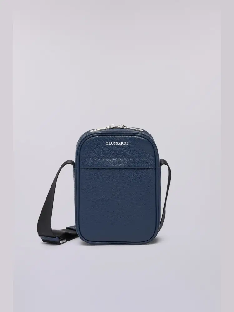 borsa reporter piccola office in pelle martellata blu