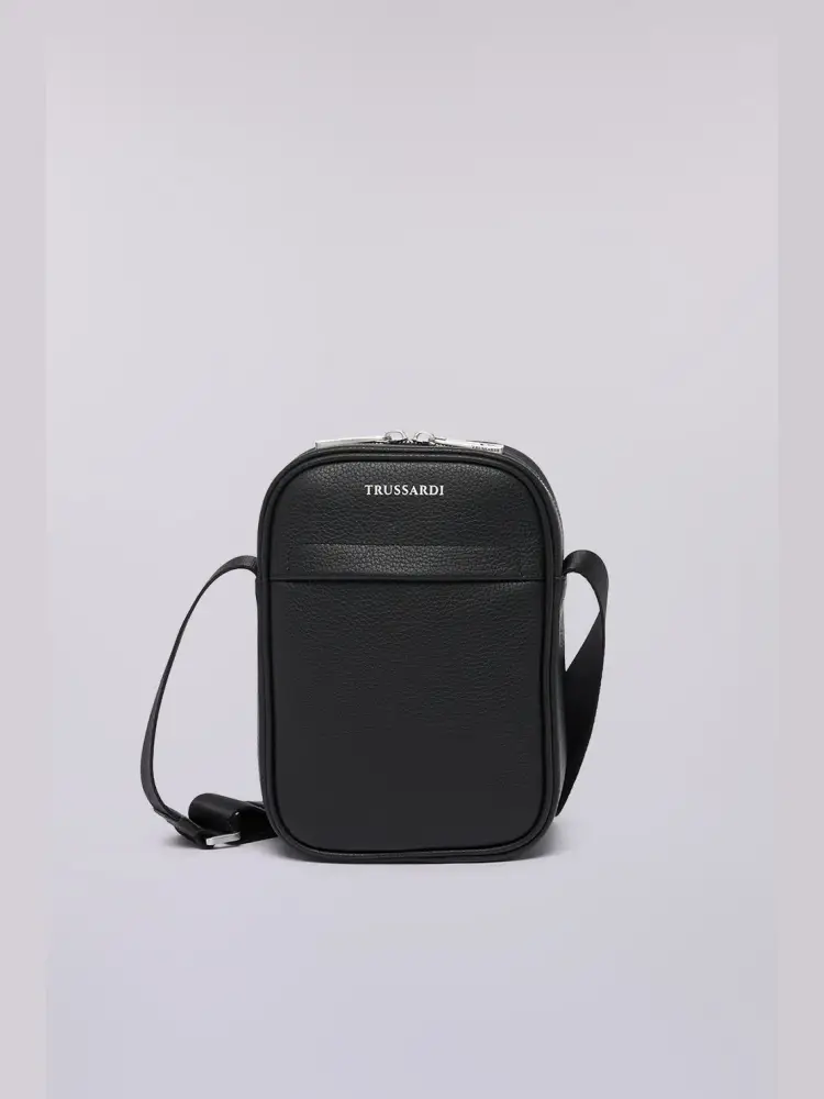 borsa reporter piccola office in pelle martellata nera