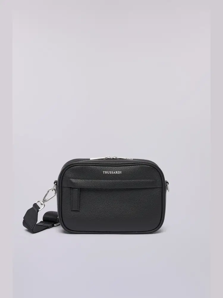 borsa tracolla office in pelle martellata nera