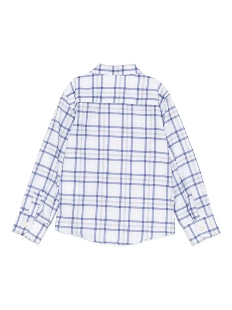 camicia bianca neonato in cotone a quadri logo sul petto miniatura 2