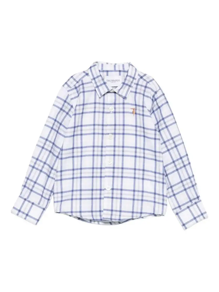 camicia bianca neonato in cotone a quadri logo sul petto