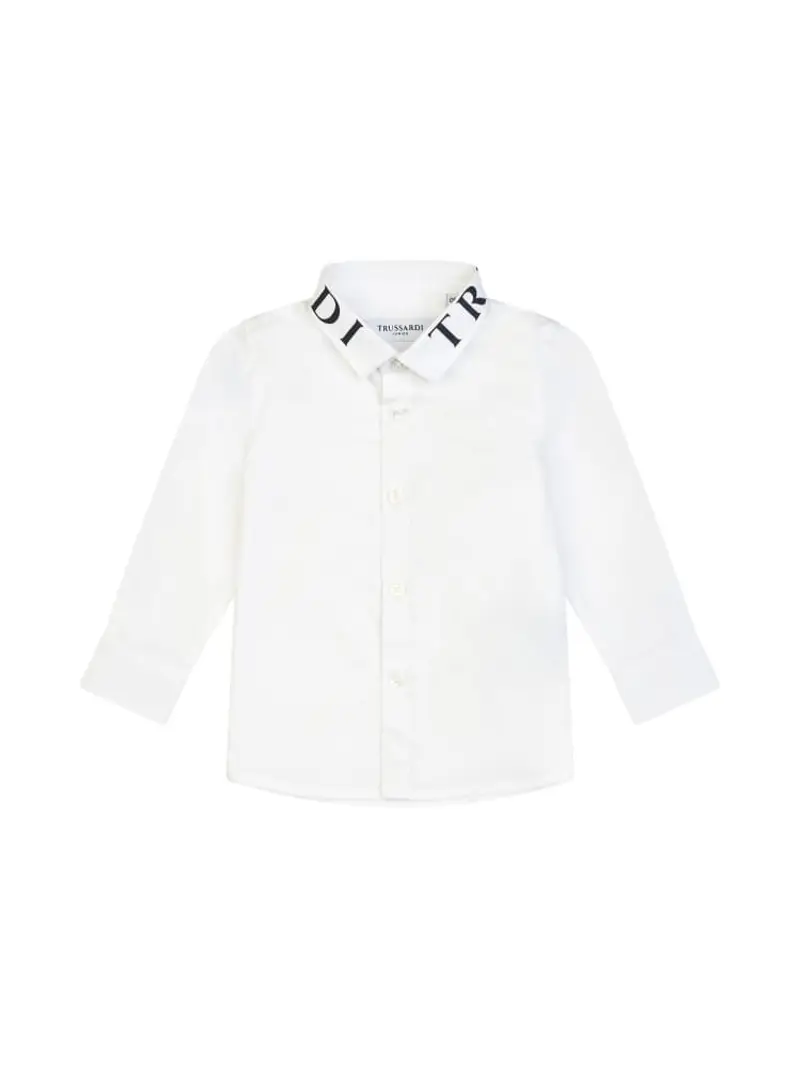 Trussardi camicia bianca neonato in cotone logo lettering sul colletto