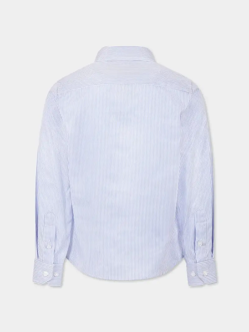 Trussardi camicia celeste bambino a righe in cotone mini logo sul petto miniatura 2
