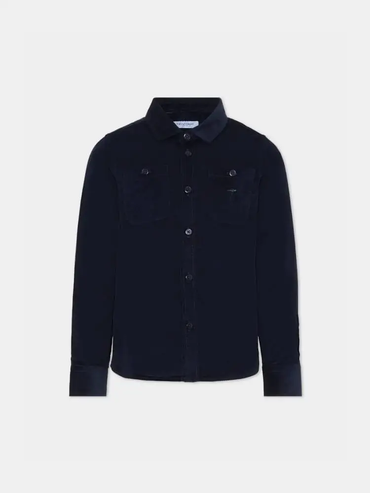 camicia kids/junior blu con logo ricamato