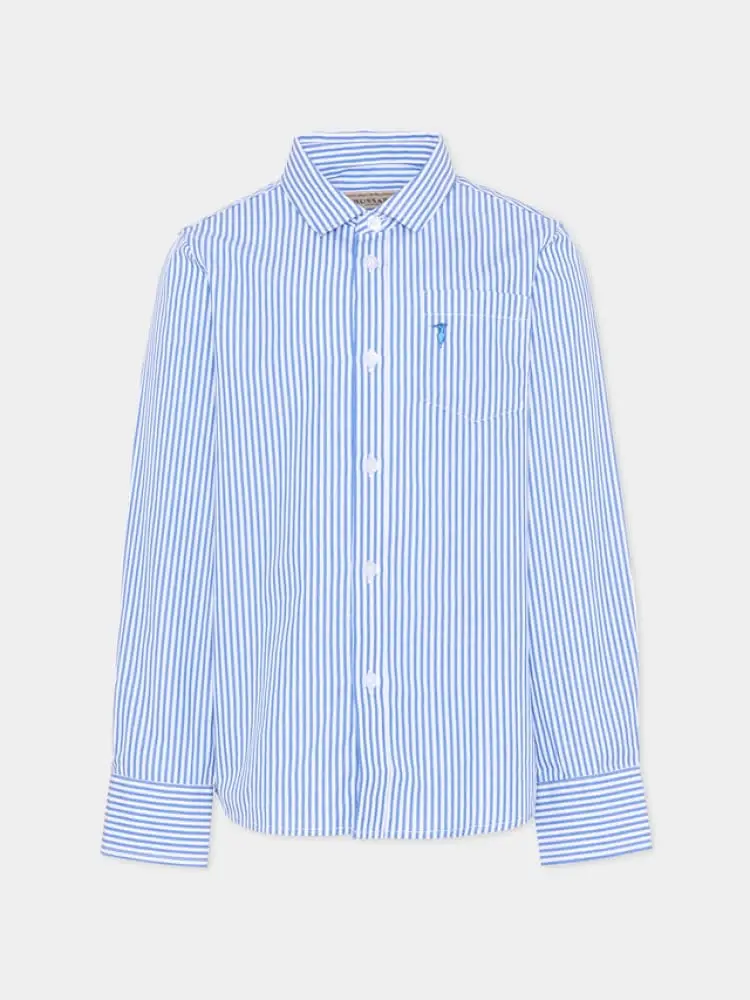 camicia kids/junior in cotone rigato bianco e azzurro