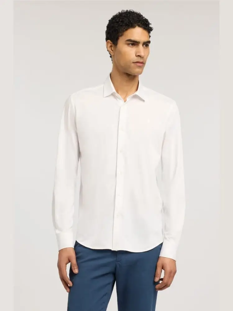 camicia regualr fit in jersey elasticizzato melange bianco miniatura 2