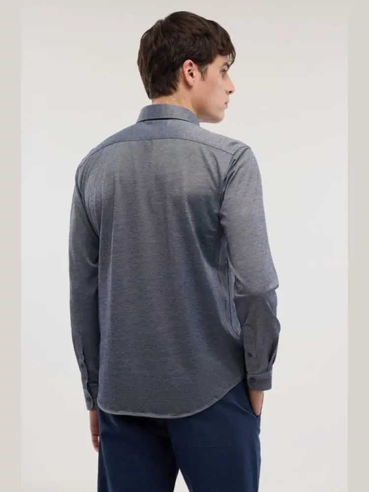 camicia regualr fit in jersey elasticizzato melange blu miniatura 2