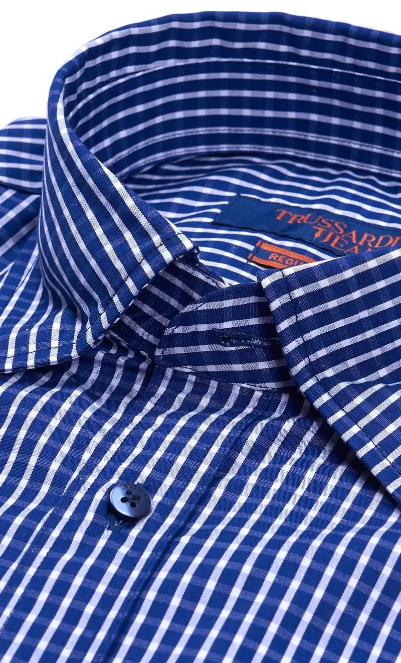 Camicia trussardi jeans a quadretti regular fit button down, colore blu miniatura 2