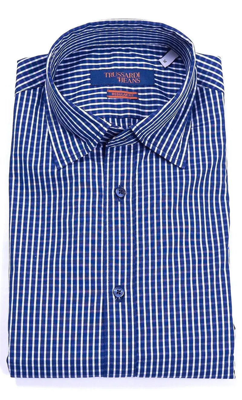 Camicia trussardi jeans a quadretti regular fit button down, colore blu