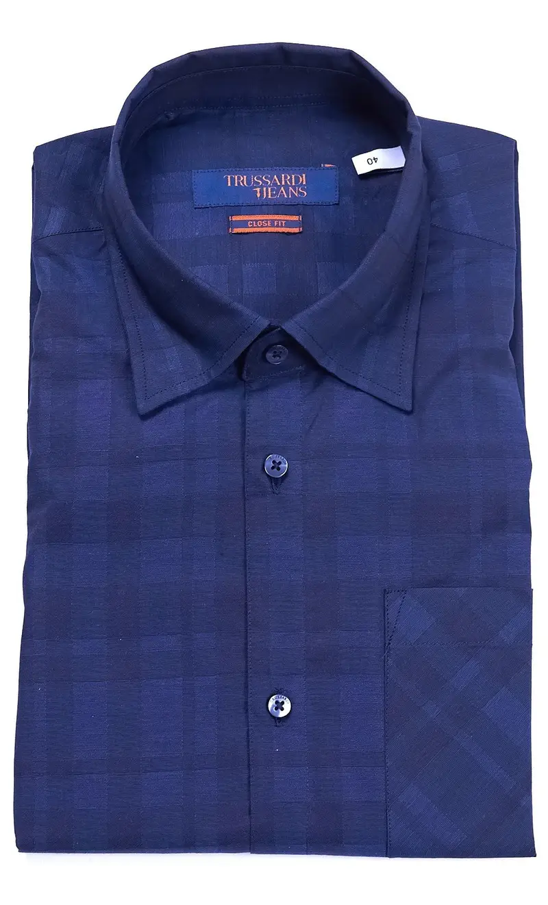 Camicia trussardi jeans a quadri regular fit con taschino, colore blu