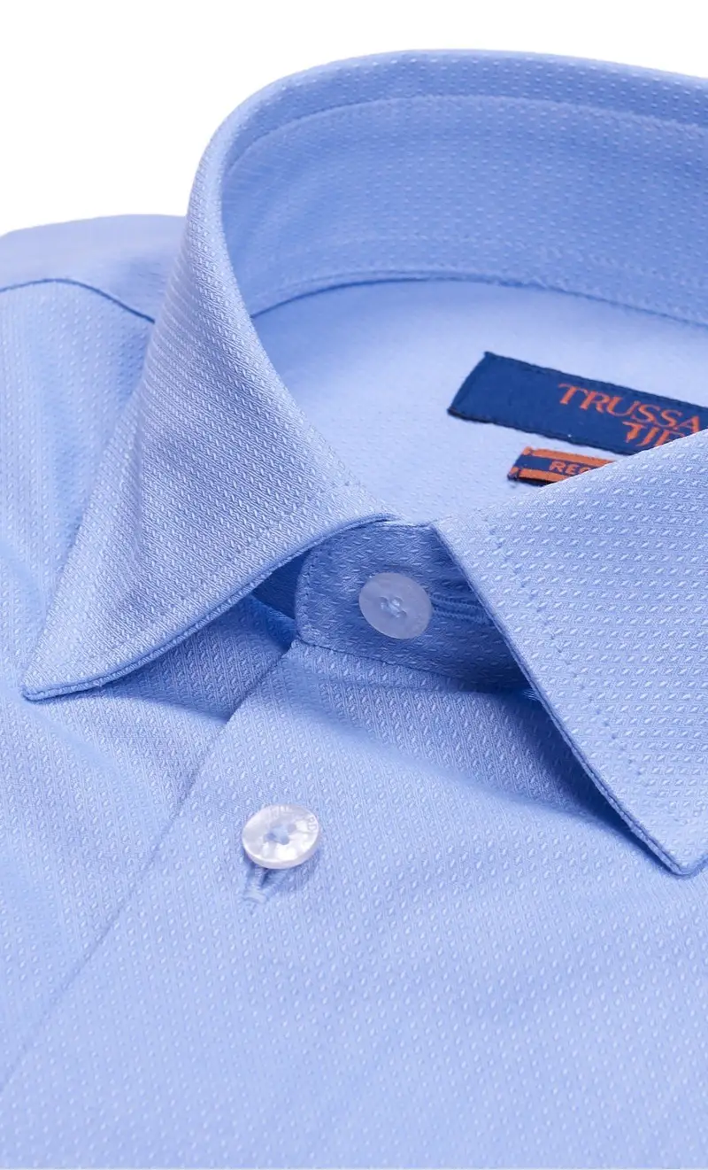 Camicia trussardi jeans microfantasia regular fit, colore celeste miniatura 2