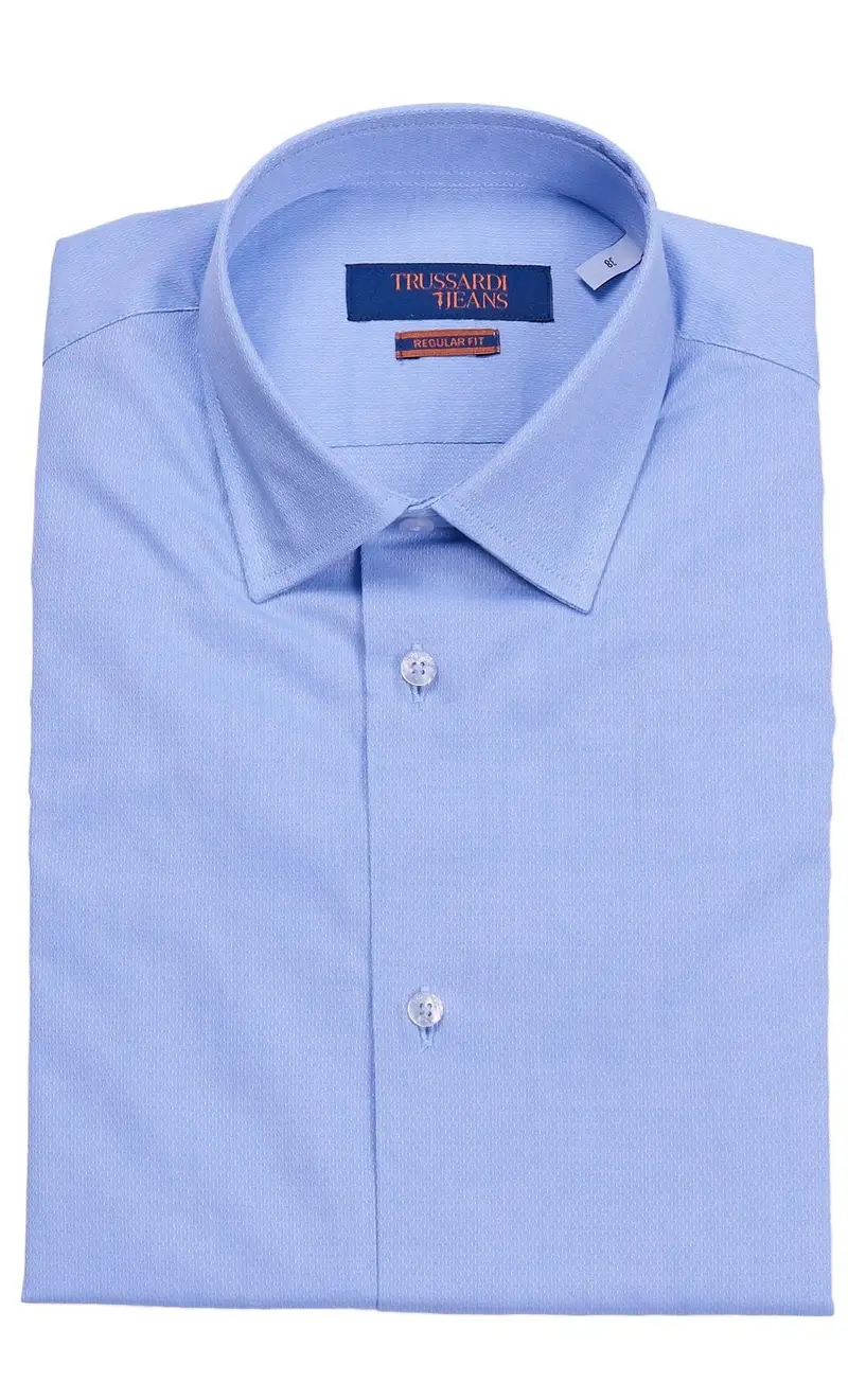 Camicia trussardi jeans microfantasia regular fit, colore celeste