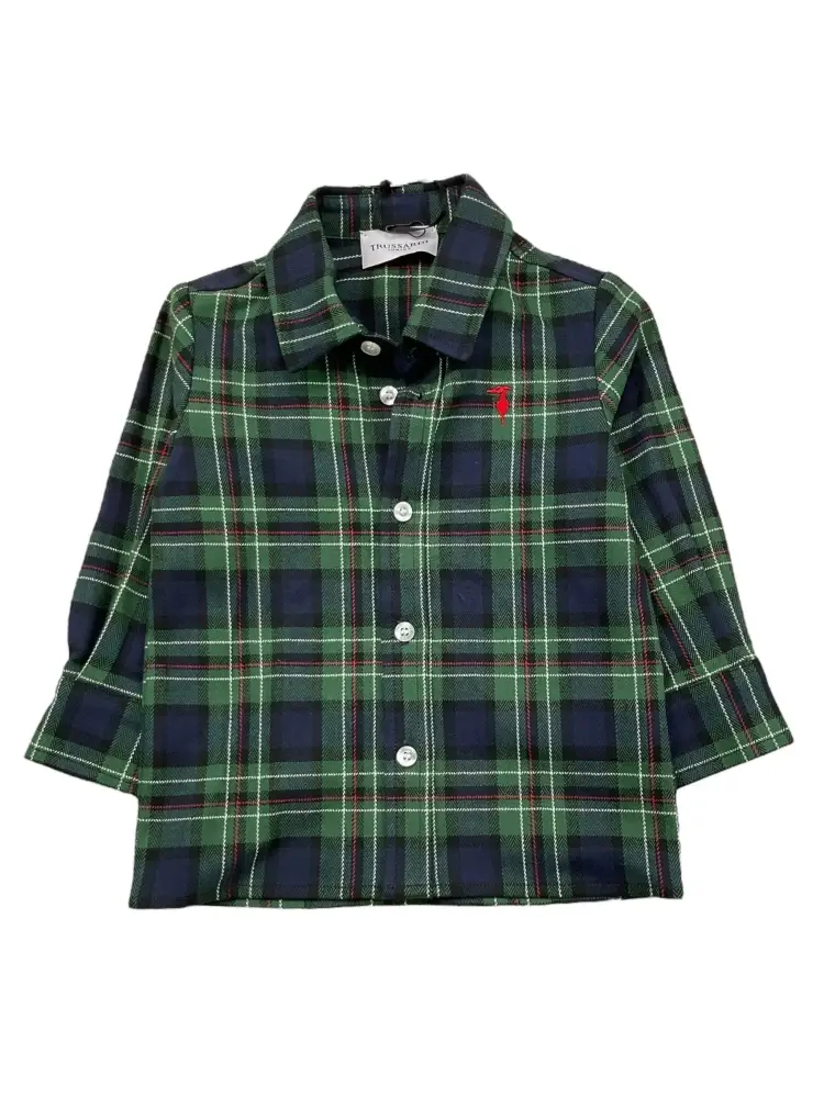 camicia verde neonato fantasia scozzese mini logo sul petto