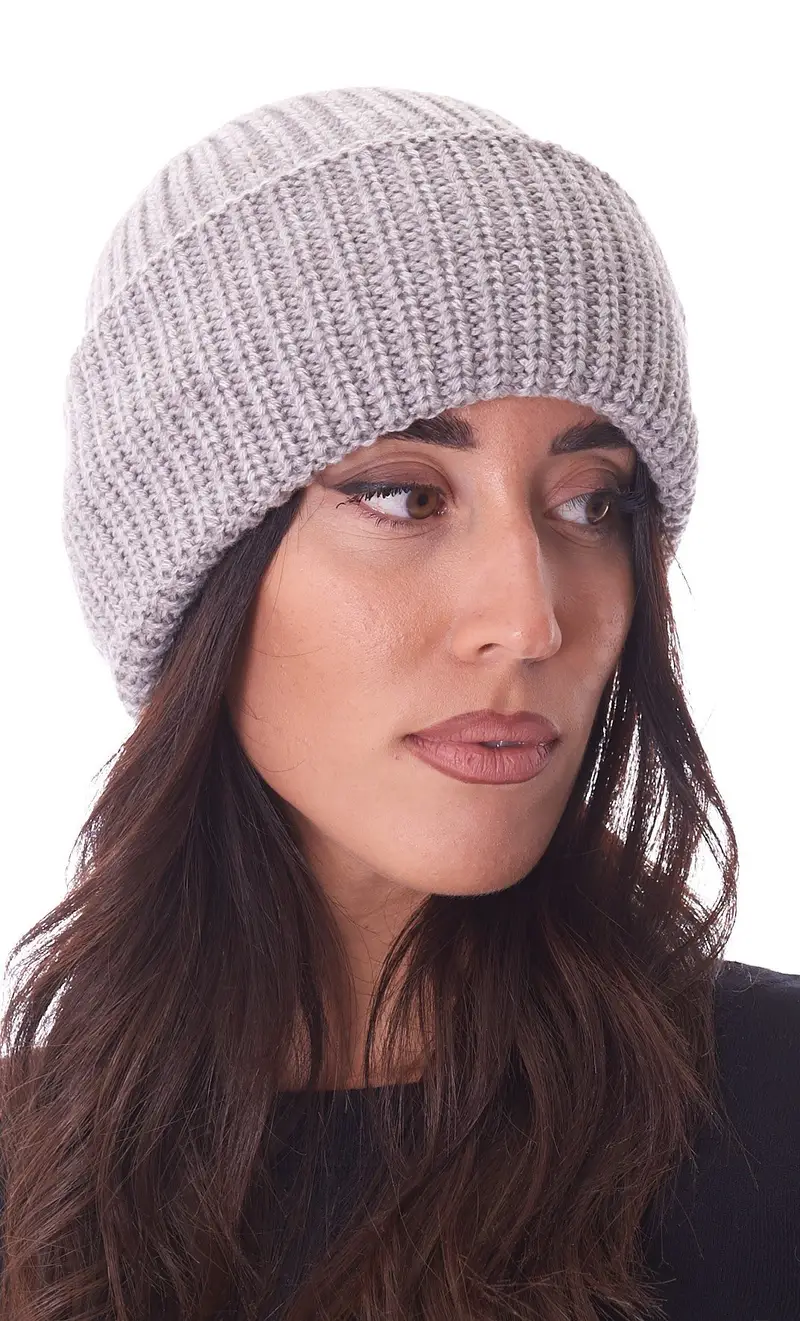 Cappello trussardi con risvolto e logo, colore grigio miniatura 2