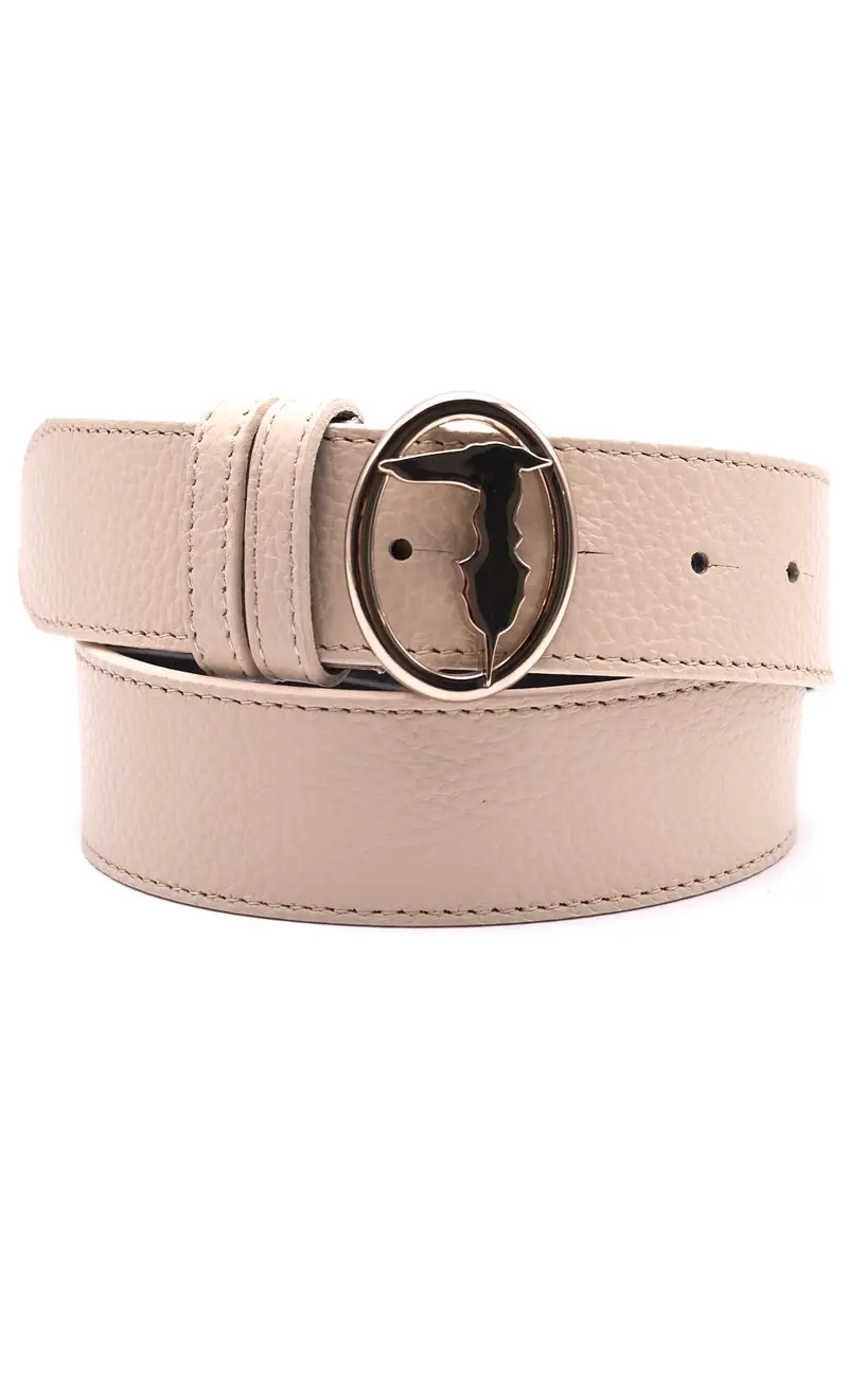 Cintura trussardi con logo ovale, colore panna