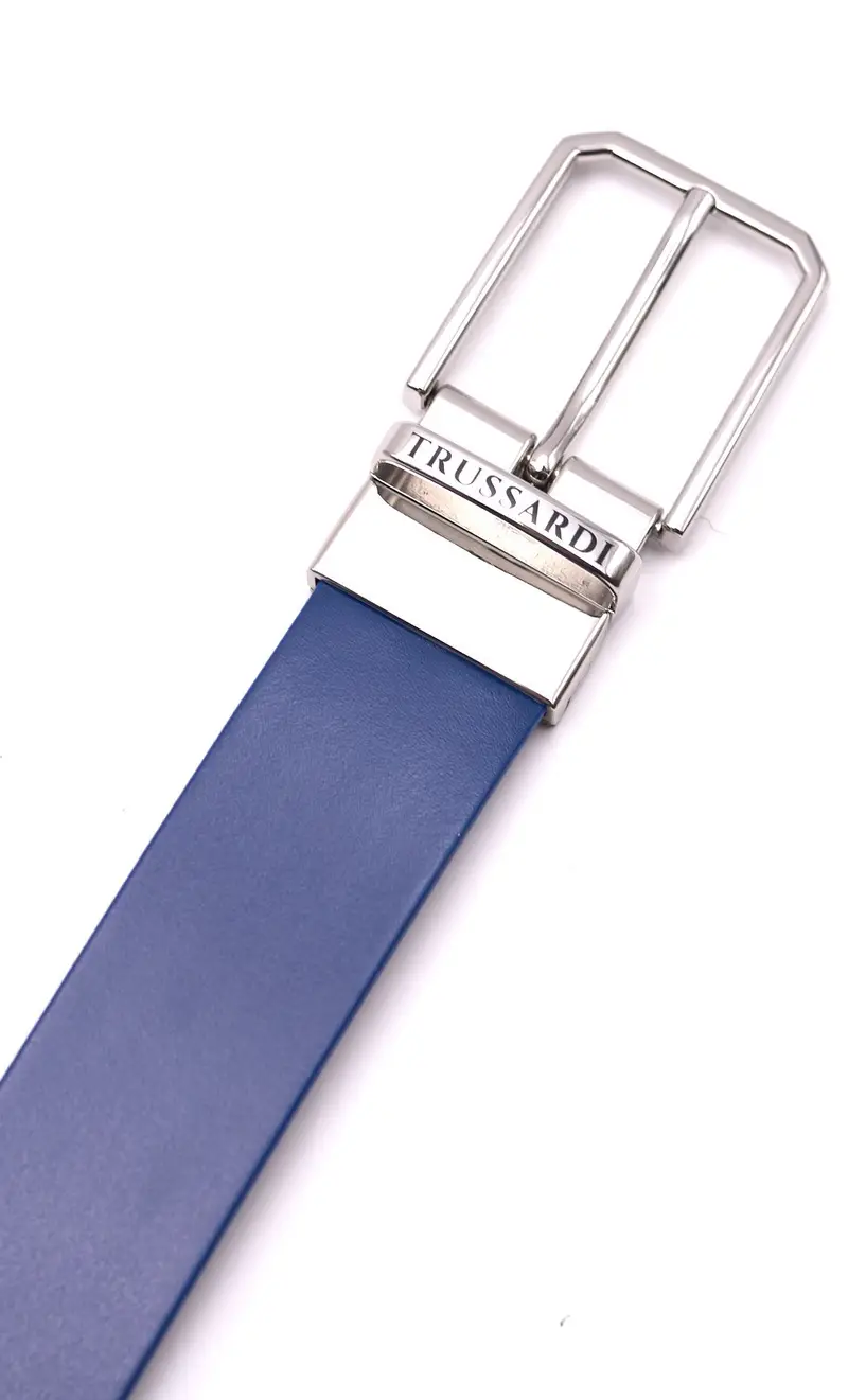 Cintura trussardi in pelle reversibile, colore bluette miniatura 2