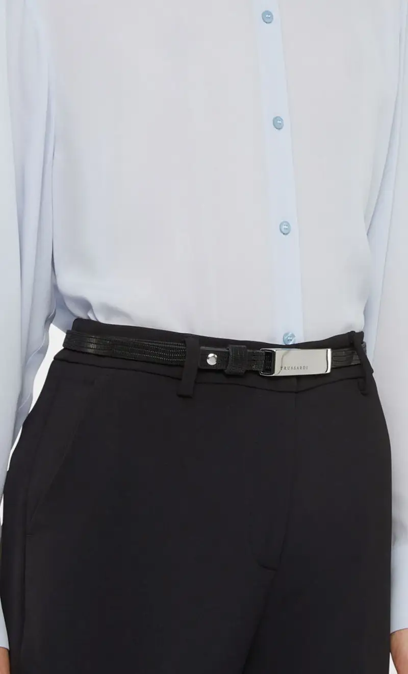 Cintura trussardi sottile con logo lettering, colore nero miniatura 2