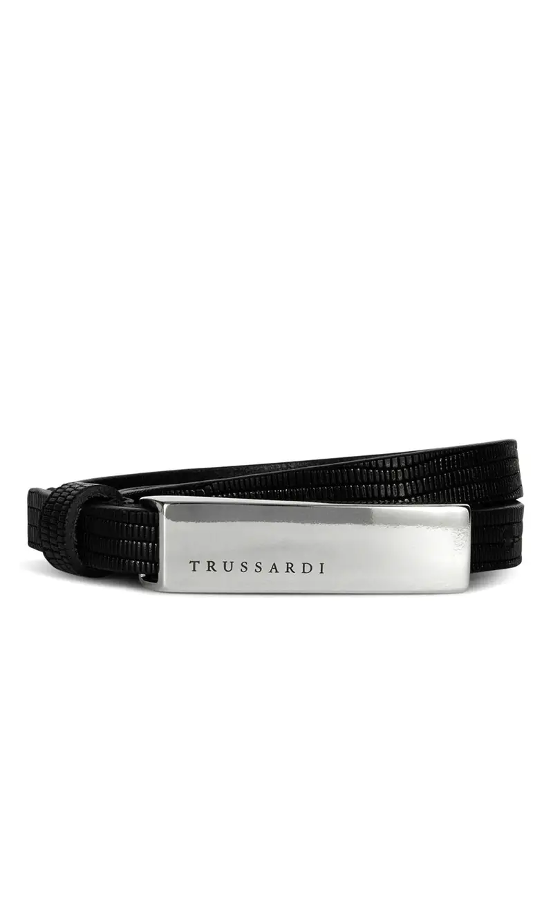 Cintura trussardi sottile con logo lettering, colore nero