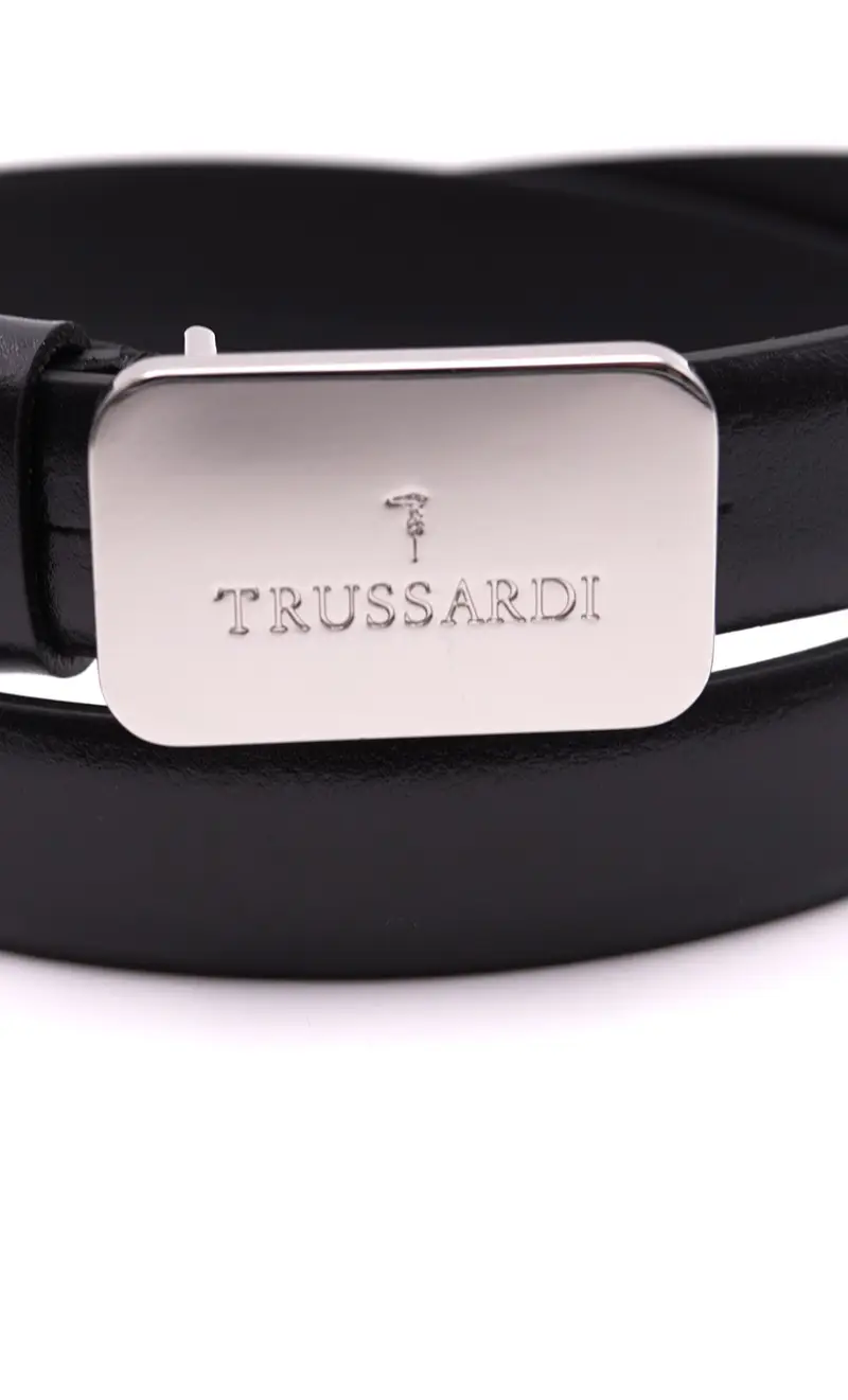 Cintura trussardi sottile con placca, colore nero miniatura 2