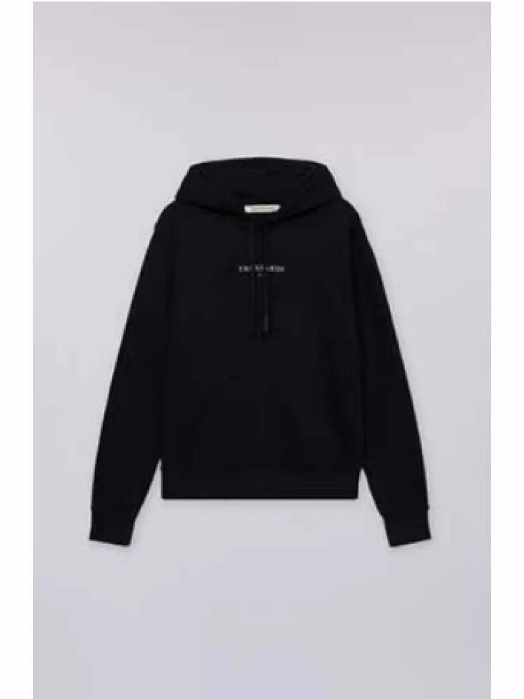 felpa con cappuccio in jersey diagonale nero con logo frontale