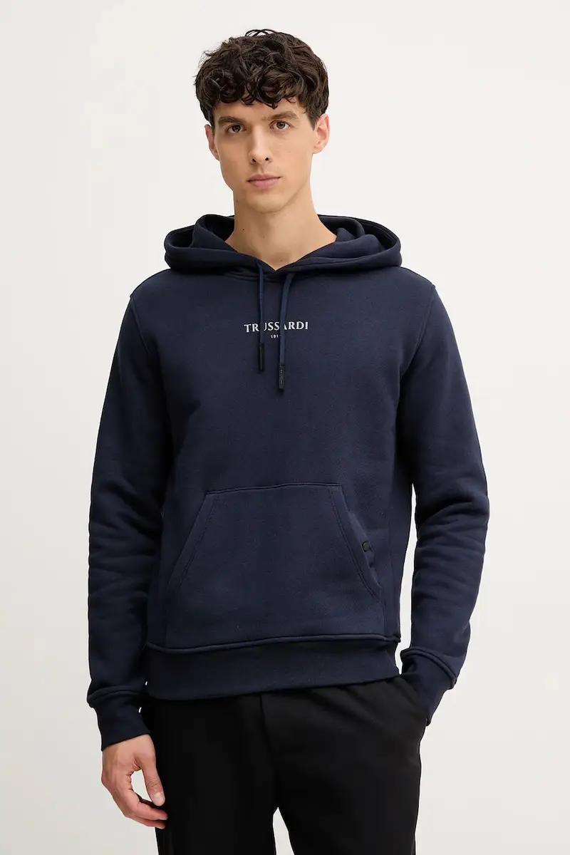 felpa in cotone uomo colore blu navy con cappuccio G8108000056N