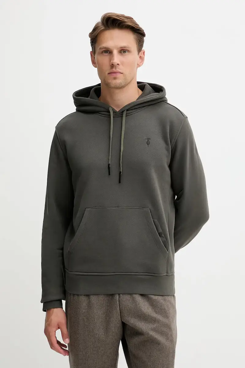 felpa in cotone uomo colore verde con cappuccio G8078000031N