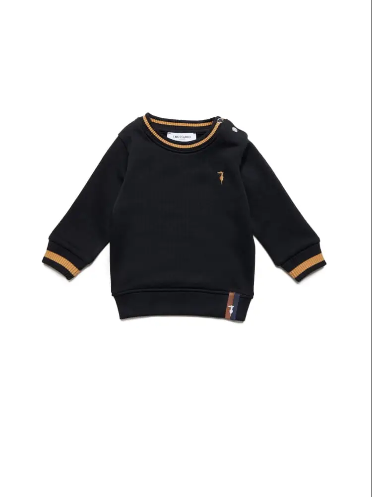 felpa infant maoka in cotone blu con bordi in contrasto beige