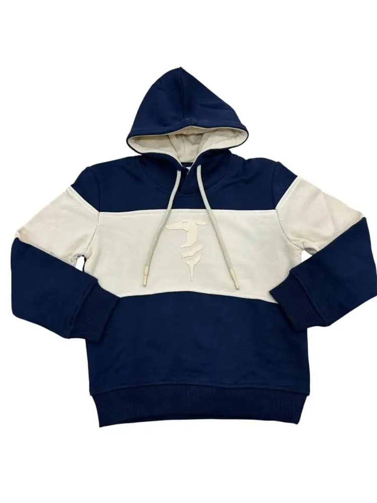 felpa kids/junior garzata con cappuccio blu e bianca con logo