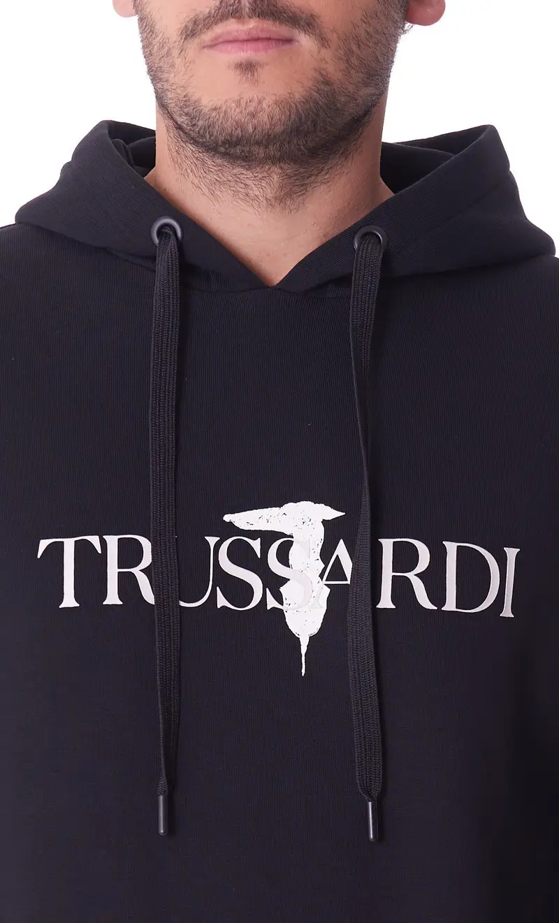 Felpa trussardi con cappuccio e stampa lettering, colore nero miniatura 2