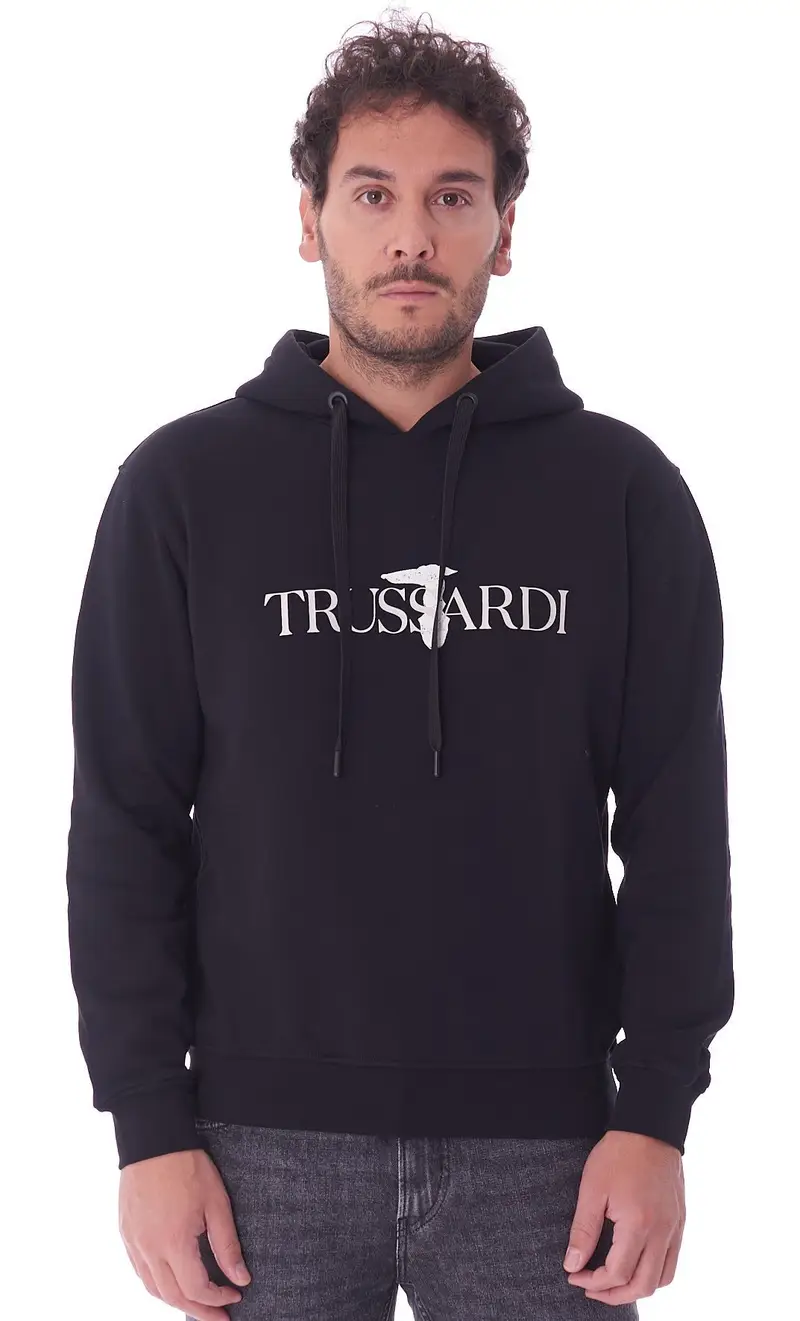 Felpa trussardi con cappuccio e stampa lettering, colore nero