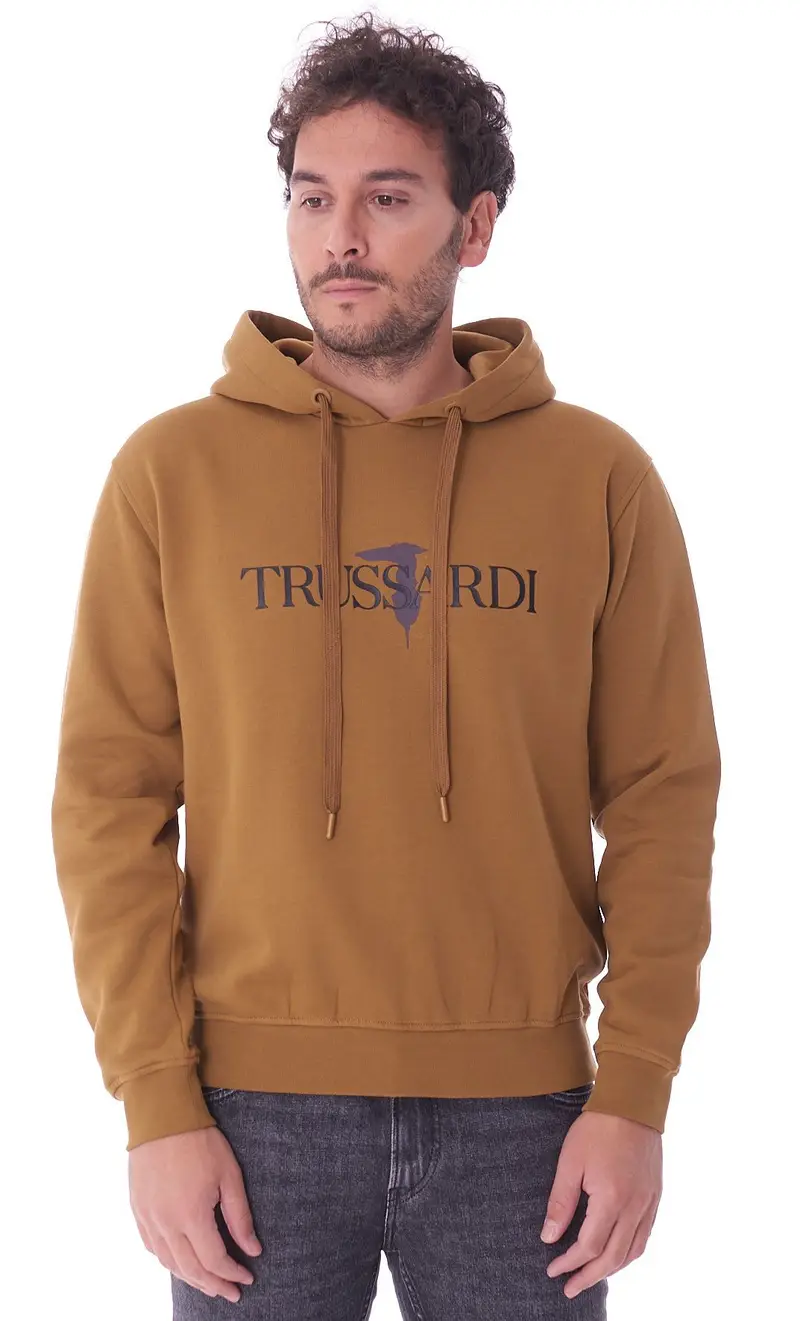 Felpa trussardi con cappuccio e stampa lettering, colore verde