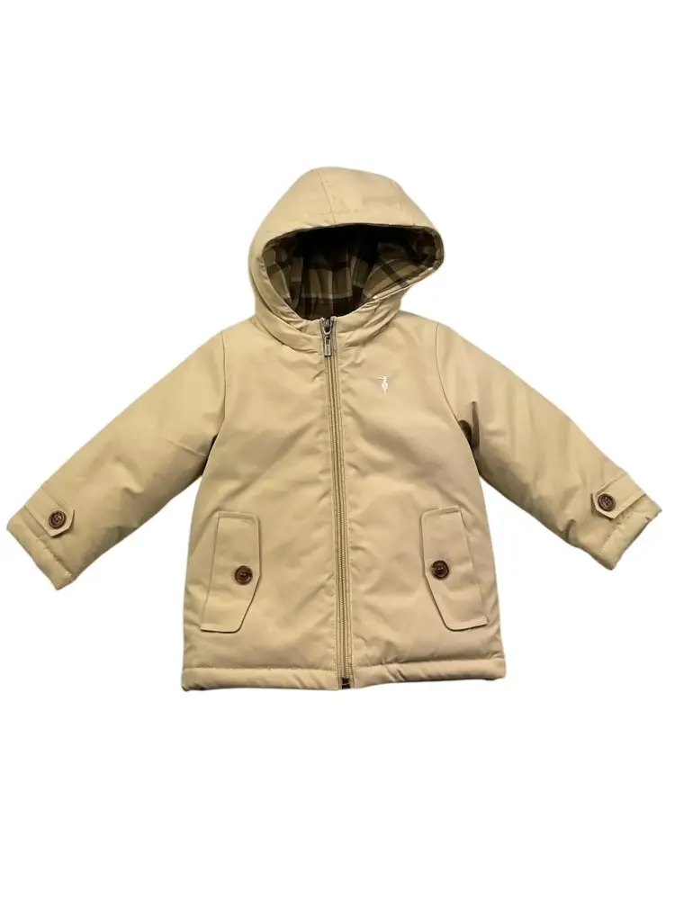 giubbotto beige neonato con cappuccio mini logo sul petto