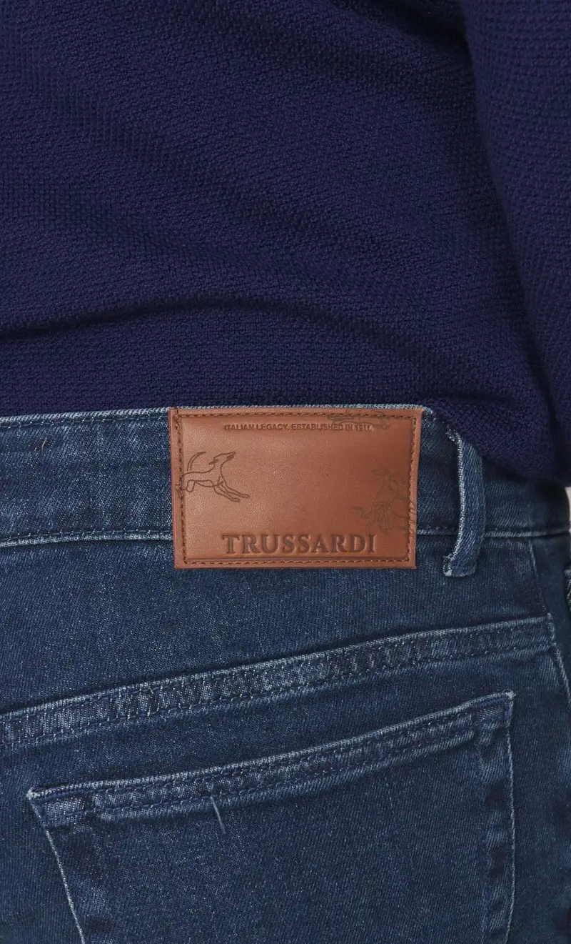 Jeans trussardi 380 icon stretch blu medio stone washed, colore blu miniatura 2