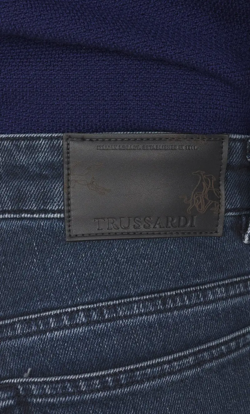 Jeans trussardi 380 icon stretch blu scuro stone washed, colore blu miniatura 2