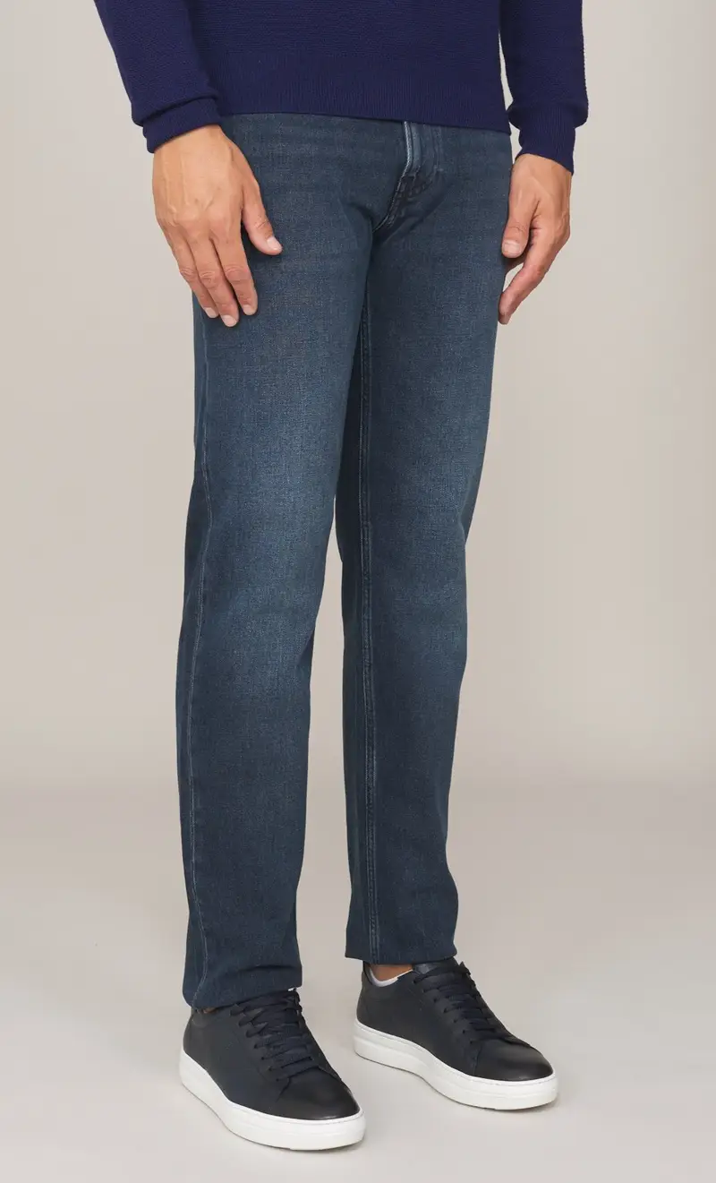 Jeans trussardi 380 icon stretch blu scuro stone washed, colore blu